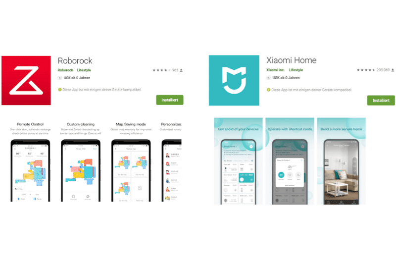 Roborock App und Xiaomi Home App zum Download im App Store.